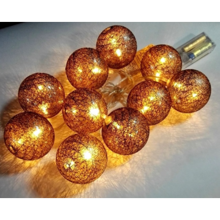 TX07315-3 cotton balls KULE 10 LED MIEDZIANE girlanda brąz