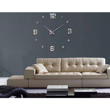 TG60137-1 ZEGAR ŚCIENNY SREBRNY DIY DUŻY LUSTRO 3D