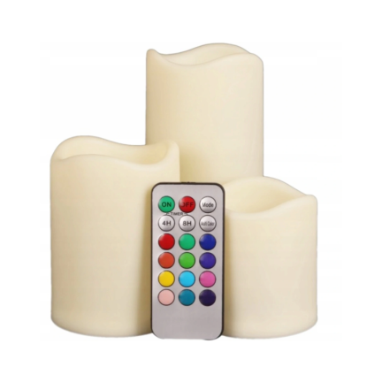 OO68 ŚWIECZKI ŚWIECE LED NA PILOTA 3 SZT ZESTAW RGB