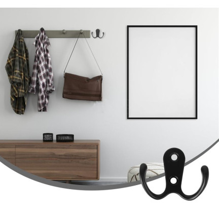 TG67387 WIESZAK NA UBRANIA RĘCZNIKI DO PRZEDPOKOJU HACZYK PODWÓJNY CZARNY METALOWY