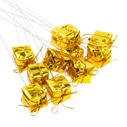 TG33329-2 PREZENCIKI PREZENTY NA PIKU DRUCIKU 12SZT ZŁOTE DEKORACJA ŚWIĄTECZNA