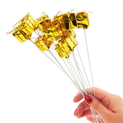 TG33329-2 PREZENCIKI PREZENTY NA PIKU DRUCIKU 12SZT ZŁOTE DEKORACJA ŚWIĄTECZNA