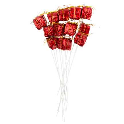 TG33329-3 PREZENCIKI PREZENTY NA PIKU DRUCIKU 12SZT CZERWONE DEKORACJA ŚWIĄTECZNA