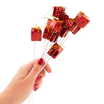 TG33329-3 PREZENCIKI PREZENTY NA PIKU DRUCIKU 12SZT CZERWONE DEKORACJA ŚWIĄTECZNA