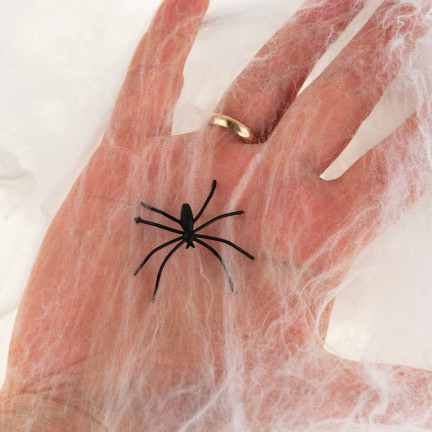 Sztuczna pajęczyna, biała, z pająkami, dekoracja Halloween, 4 pająki