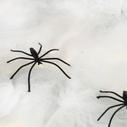 Sztuczna pajęczyna, biała, z pająkami, dekoracja Halloween, 4 pająki