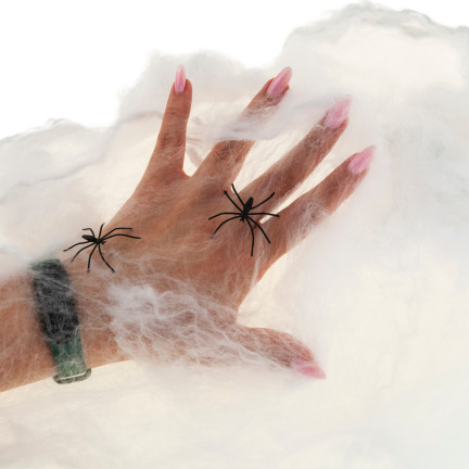 Sztuczna pajęczyna, biała, z pająkami, dekoracja Halloween, 4 pająki