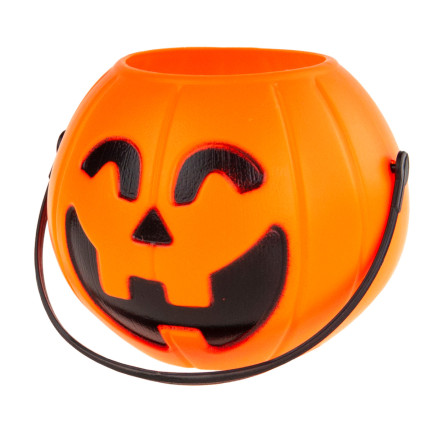 Wiaderko dynia na słodycze, plastikowe, pomarańczowe, dynia z uchwytem, kociołek Halloween, średnica 6cm