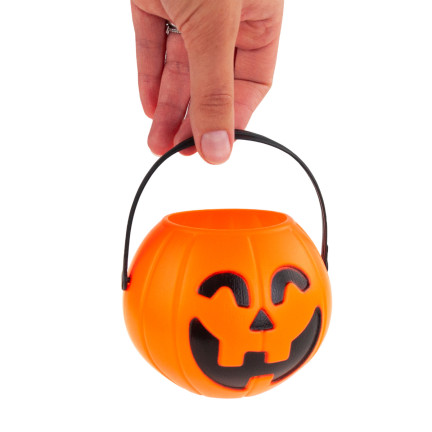 Wiaderko dynia na słodycze, plastikowe, pomarańczowe, dynia z uchwytem, kociołek Halloween, średnica 6cm