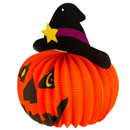 Dekoracja wisząca Halloween, papierowa, pomarańczowa, dynia, składana zawieszka, 25cm