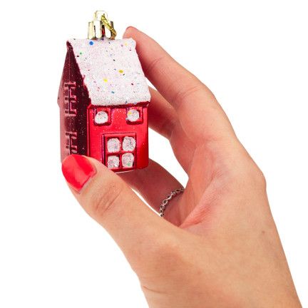 TG44017 BOMBKI CHOINKOWE DOMEK DOMKI ZAWIESZKA PLASTIKOWE 6SZT na stroik ZESTAW