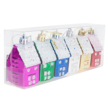 TG44017 BOMBKI CHOINKOWE DOMEK DOMKI ZAWIESZKA PLASTIKOWE 6SZT na stroik ZESTAW