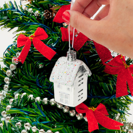 TG44017 BOMBKI CHOINKOWE DOMEK DOMKI ZAWIESZKA PLASTIKOWE 6SZT na stroik ZESTAW