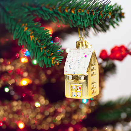 TG44017 BOMBKI CHOINKOWE DOMEK DOMKI ZAWIESZKA PLASTIKOWE 6SZT na stroik ZESTAW