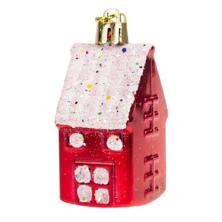 TG44017 BOMBKI CHOINKOWE DOMEK DOMKI ZAWIESZKA PLASTIKOWE 6SZT na stroik ZESTAW