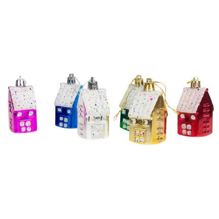 TG44017 BOMBKI CHOINKOWE DOMEK DOMKI ZAWIESZKA PLASTIKOWE 6SZT na stroik ZESTAW