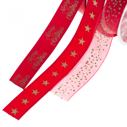 TG44384C WSTĄŻKA do pakowania ozdobna 3SZT CZERWONE ŚWIĘTA