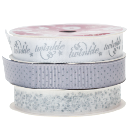 TG44384S WSTĄŻKA do pakowania ozdobna 3SZT srebrna ŚWIĘTA