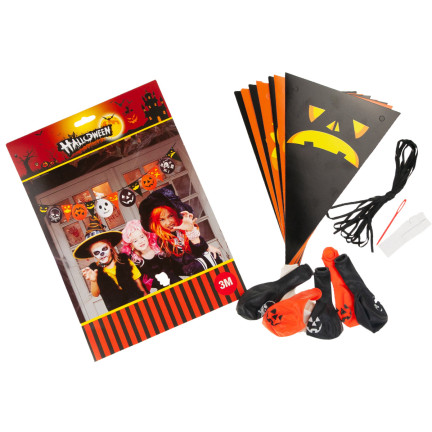 Girlanda z balonami Halloween, papierowa, mix kolorów, z dyniami, zawieszki, 3m
