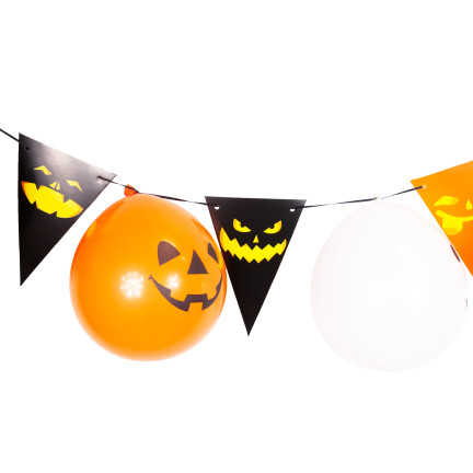 Girlanda z balonami Halloween, papierowa, mix kolorów, z dyniami, zawieszki, 3m