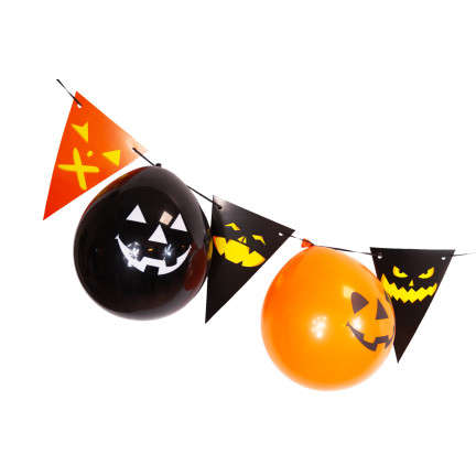 Girlanda z balonami Halloween, papierowa, mix kolorów, z dyniami, zawieszki, 3m