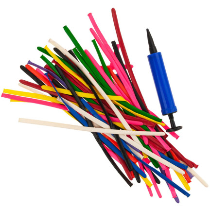 TG48097 BALONY DO MODELOWANIA SKRĘCANIA 50SZT Z POMPKĄ RURKI KOLOROWE ZESTAW