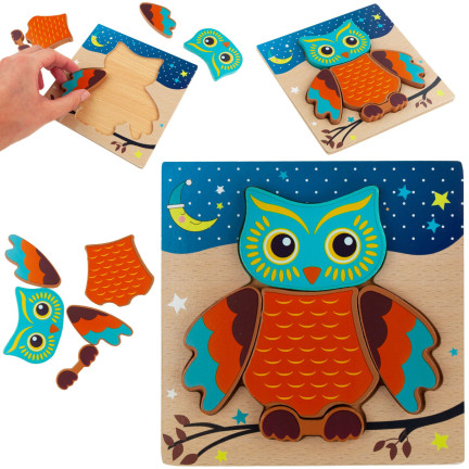 TG50029 KLOCKI PUZZLE DREWNIANE SOWA UKŁADANKA LOGICZNA EDUKACYJNA DLA DZIECI