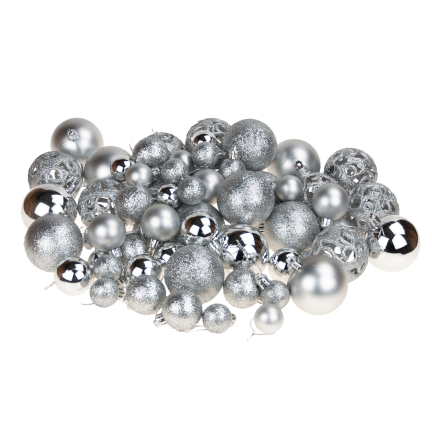 TG53080-1 BOMBKI CHOINKOWE srebrne ZESTAW XXL 100szt WZORY bombka BOMBEK 6/4/3cm