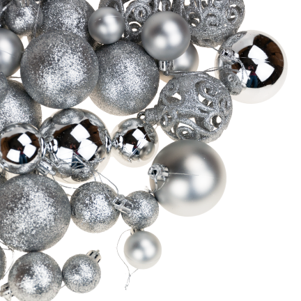 TG53080-1 BOMBKI CHOINKOWE srebrne ZESTAW XXL 100szt WZORY bombka BOMBEK 6/4/3cm