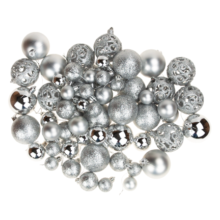 TG53080-1 BOMBKI CHOINKOWE srebrne ZESTAW XXL 100szt WZORY bombka BOMBEK 6/4/3cm