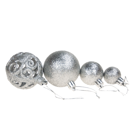 TG53080-1 BOMBKI CHOINKOWE srebrne ZESTAW XXL 100szt WZORY bombka BOMBEK 6/4/3cm