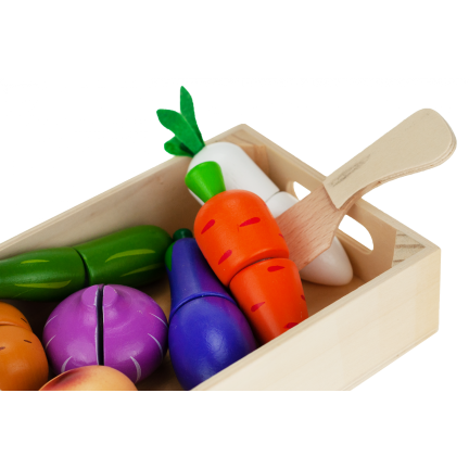 TG55486 WARZYWA DREWNIANE W SKRZYNCE DO KROJENIA CIĘCIA NA RZEPY ZESTAW Z NOŻYKIEM