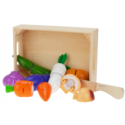 TG55486 WARZYWA DREWNIANE W SKRZYNCE DO KROJENIA CIĘCIA NA RZEPY ZESTAW Z NOŻYKIEM
