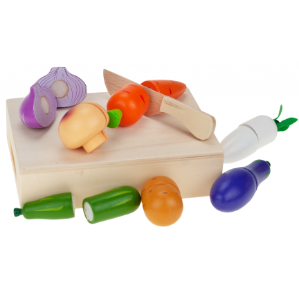TG55486 WARZYWA DREWNIANE W SKRZYNCE DO KROJENIA CIĘCIA NA RZEPY ZESTAW Z NOŻYKIEM