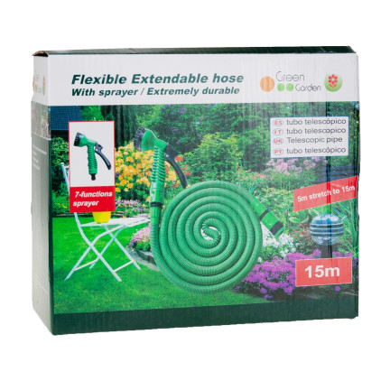 TG56038 WĄŻ OGRODOWY ROZCIĄGLIWY ELASTYCZNY Z PISTOLETEM15M DO PODLEWANIA + ZŁĄCZKI
