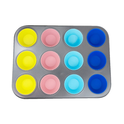 TG56237 BLACHA na MUFFINKI + 12 SILIKONOWYCH FOREMEK do BABECZEK FORMA NA CIASTKA