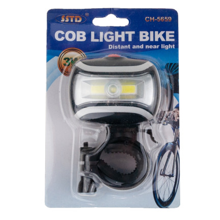 TG56399 LAMPKA ROWEROWA PRZEDNIA NA AAA COB LED 3 TRYBY Z UCHWYTEM NA KIEROWNICĘ