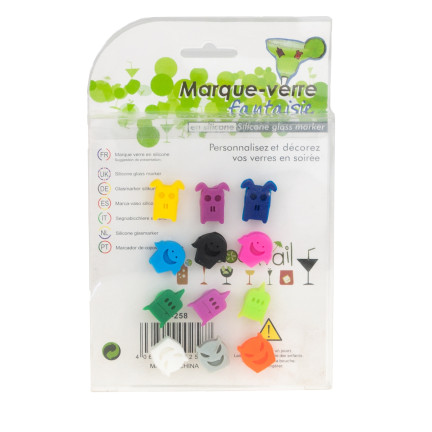 Znaczniki do kieliszków szklanek, mix wzorów, mix kolorów, z duszkami, Halloween, zestaw 12szt.