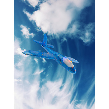 TG56682-1 DUŻY SAMOLOT STYROPIANOWY ZE STYROPIANU 49CM ŚWIECĄCY LED SZYBOWIEC RZUTKA NIEBIESKI