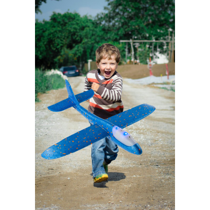 TG56682-1 DUŻY SAMOLOT STYROPIANOWY ZE STYROPIANU 49CM ŚWIECĄCY LED SZYBOWIEC RZUTKA NIEBIESKI