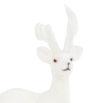 TG56926-1 RENIFER FLOKOWANY OZDOBNY BIAŁY WELUROWY FIGURKA DEKORACJA ŚWIĄTECZNA LEŻĄCY