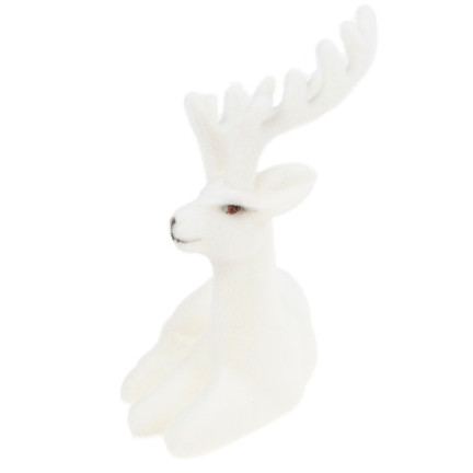 TG56926-1 RENIFER FLOKOWANY OZDOBNY BIAŁY WELUROWY FIGURKA DEKORACJA ŚWIĄTECZNA LEŻĄCY