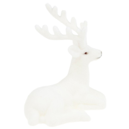 TG56926-1 RENIFER FLOKOWANY OZDOBNY BIAŁY WELUROWY FIGURKA DEKORACJA ŚWIĄTECZNA LEŻĄCY