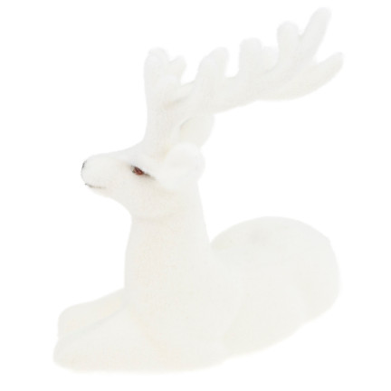 TG56926-1 RENIFER FLOKOWANY OZDOBNY BIAŁY WELUROWY FIGURKA DEKORACJA ŚWIĄTECZNA LEŻĄCY