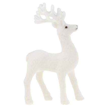 TG56927-1 RENIFER FLOKOWANY OZDOBNY BIAŁY WELUROWY FIGURKA DEKORACJA ŚWIĄTECZNA STROIK