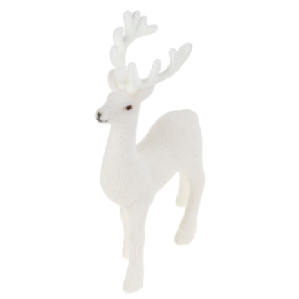 TG56927-1 RENIFER FLOKOWANY OZDOBNY BIAŁY WELUROWY FIGURKA DEKORACJA ŚWIĄTECZNA STROIK