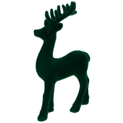 TG56927-5 RENIFER FLOKOWANY OZDOBNY ZIELONY WELUROWY FIGURKA DEKORACJA ŚWIĄTECZNA STROIK