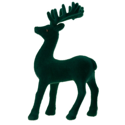 TG56927-5 RENIFER FLOKOWANY OZDOBNY ZIELONY WELUROWY FIGURKA DEKORACJA ŚWIĄTECZNA STROIK
