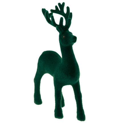 TG56927-5 RENIFER FLOKOWANY OZDOBNY ZIELONY WELUROWY FIGURKA DEKORACJA ŚWIĄTECZNA STROIK