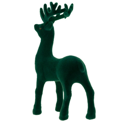 TG56927-5 RENIFER FLOKOWANY OZDOBNY ZIELONY WELUROWY FIGURKA DEKORACJA ŚWIĄTECZNA STROIK